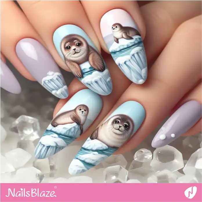 Seals on Iceberg Nail Design | Polar Wonders Nails - NB3132